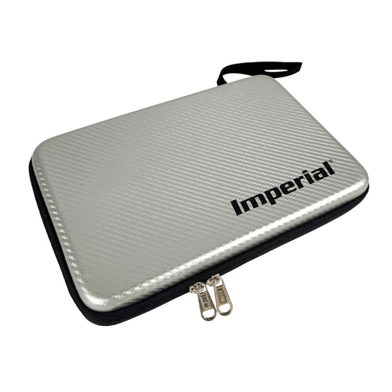 Imperial Hardcase Mallette de Tennis de Table | Argent | Aspect Carbone | Espace pour Deux Raquettes et Accessoires | Résistant