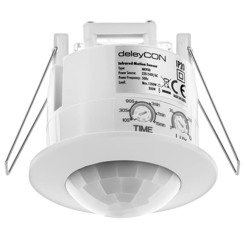 deleyCON 1x Infrarouge Détecteur de Mouvement Encastré Montage au Plafond Intérieur Contrôle des Feux Zone de Travail à 360° Por
