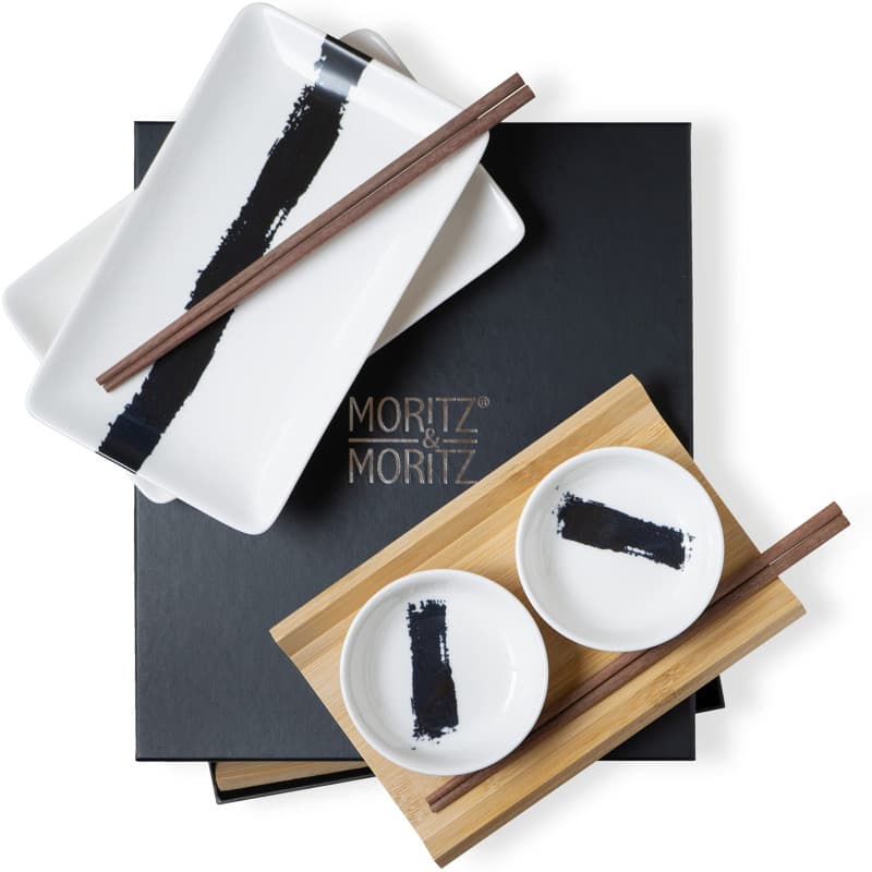 Moritz & Moritz Service à sushi pour 2 personnes - 10 pièces - Set de service à sushi avec 2 assiettes à sushi, 2 petits bols et
