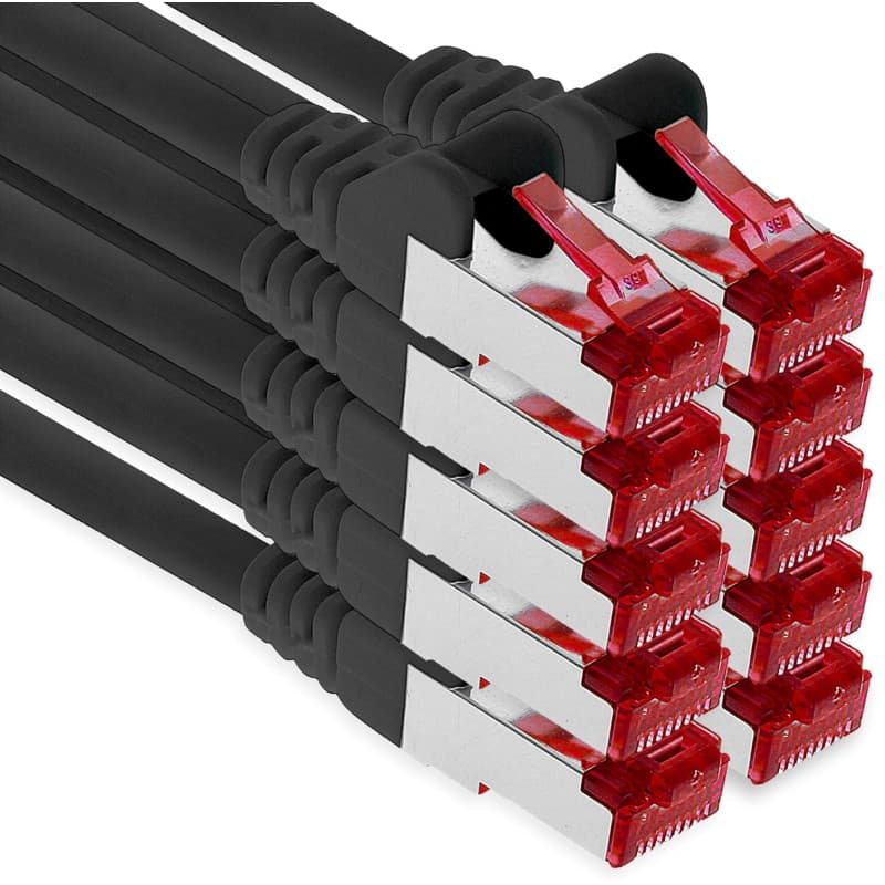 1aTTack.de - 10x 10m câble de brassage CAT6 S/FTP PIMF blindage CAT.6 câble réseau RJ45 câble Ethernet DSL LAN routeur commutate