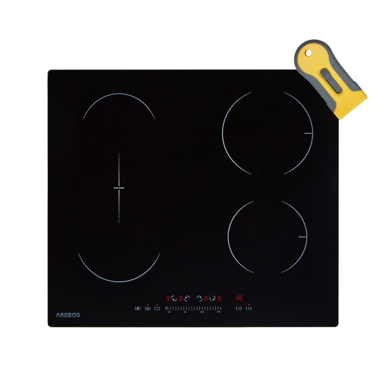Arebos Plaque de cuisson à induction, avec fonction booster, 7200 W, 4 plaques Flexzone, 59 cm, chauffage rapide autonome, avec