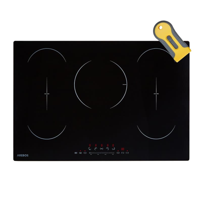 Arebos Table de cuisson à induction | 9800 W | 5 plans de cuisson avec 2 zones flexibles | avec Sensor Touch, minuterie, sécurit