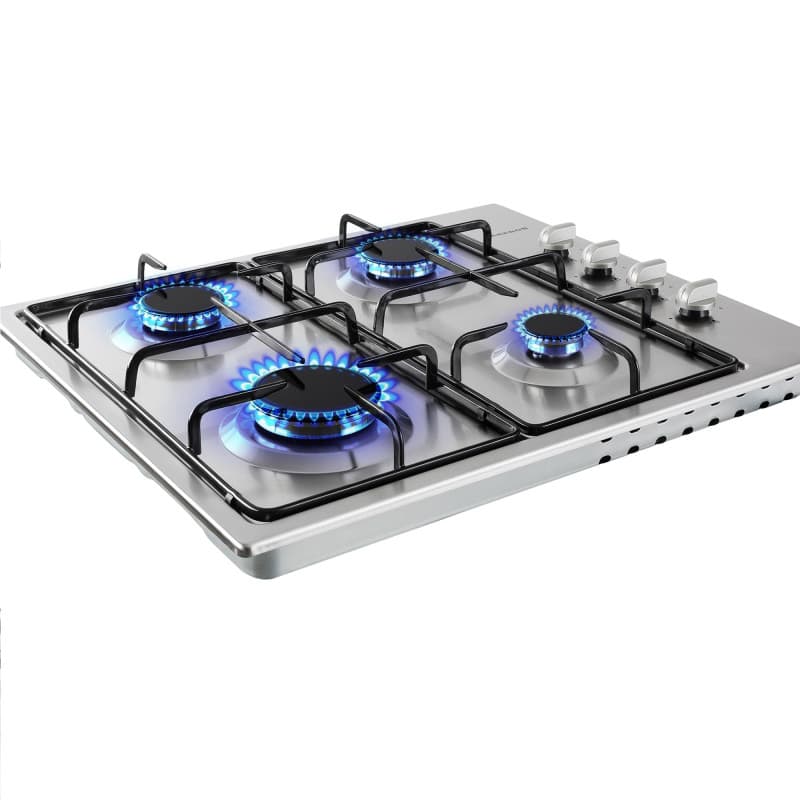 Arebos Table de cuisson à gaz 4 feux | 58 cm Cuisinière à gaz en acier inoxydable avec protection automatique contre les flammes