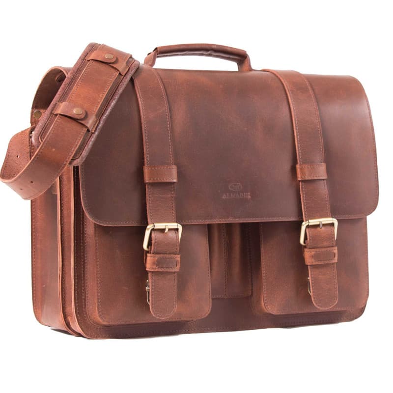 ALMADIH sac en cuir ROY Cartable bandoulière Marron Vintage serviette sac porté épaule Messenger sacoche Travail business ordina