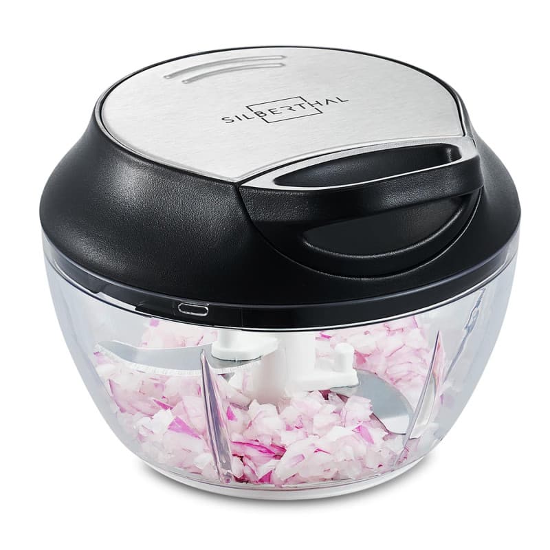 SILBERTHAL Mini Hachoir Manuel En Inox - 5 secondes - Avec Couvercle Et Racloir - Mixeur Coupe Oignons, Ail, Herbes