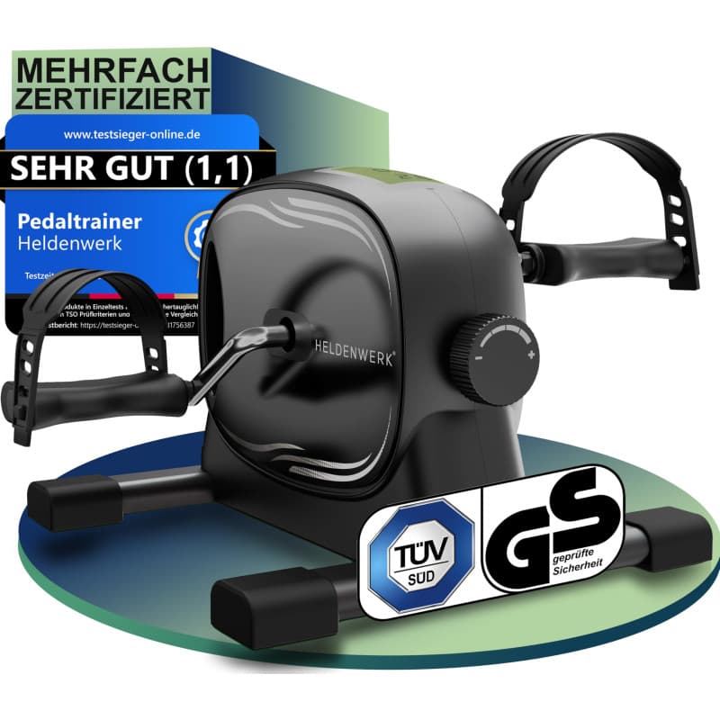 HELDENWERK 2025 Kit d'entraînement à pédales certifié TÜV/GS avec sangle de fixation et tapis antidérapant – Entraîneur de bras