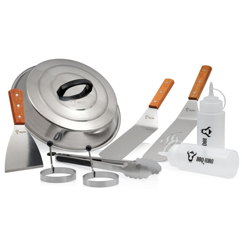 BBQ-Toro Set d'accessoires pour plancha de Barbecue en Acier Inoxydable (9 pièces) | Ensemble avec Cloche chauffante, spatule, P