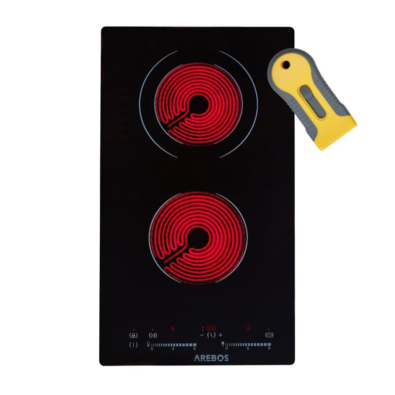 Arebos table de cuisson vitrocéramique | 3000 W | 2 plaques de cuisson | 30cm | autarcique | avec Sensor Touch | sécurité enfant