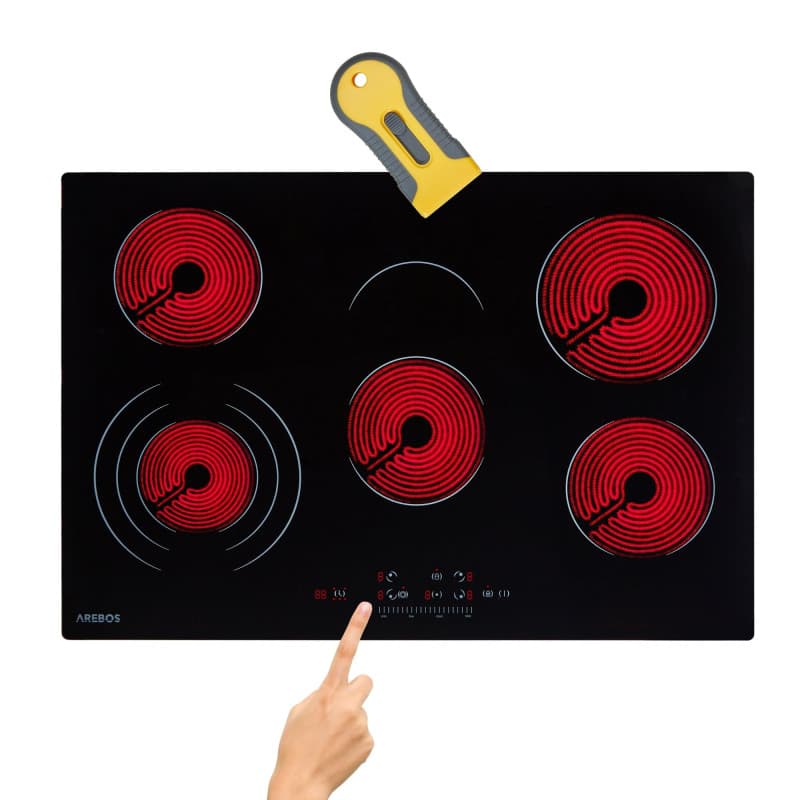 Arebos plaque de cuisson vitrocéramique | 8500 W | 5 foyers | 77cm | autarcique | Table de cuisson électrique | avec Sensor Touc