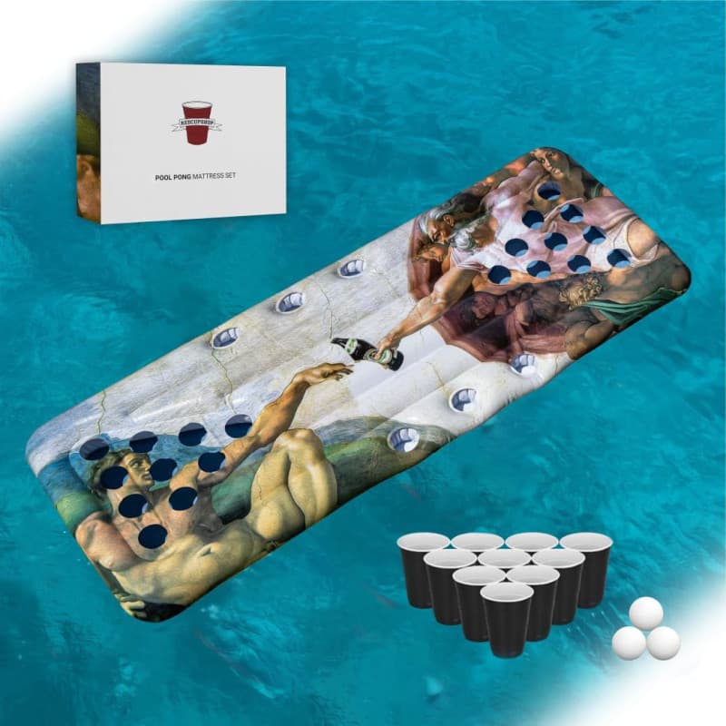 RedCupShop® Matelas Gonflable XXL avec 25 gobelets et 3 balles, 175 x 75 cm, pour Piscine et Plage, Jeu de fête d'été et idée Ca