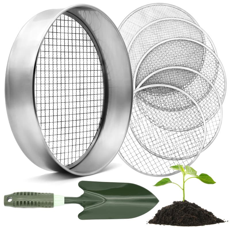 HappySeed Tamis de Jardin Rond 30 cm avec 5 Tamis interchangeables - Tamis à Compost en Acier Inoxydable pour la Terre, Le Compo
