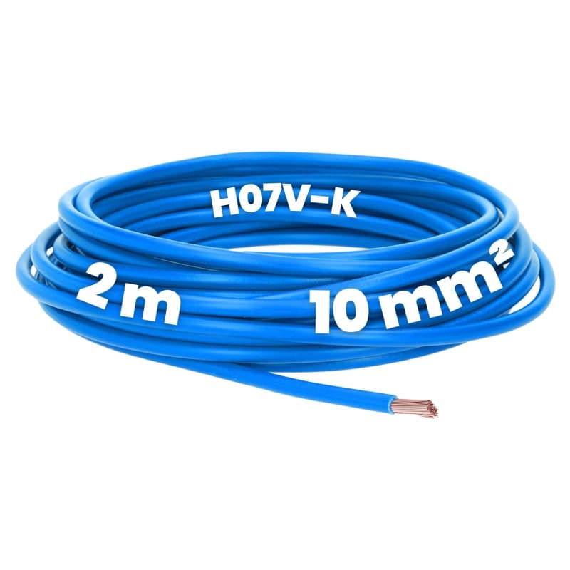 Kalitec Câble de câblage H07V-K 10 mm² bleu - 2 m - Flexible - Toron 10 mm² - Câblage à fils fins - Câble unique pour armoire de