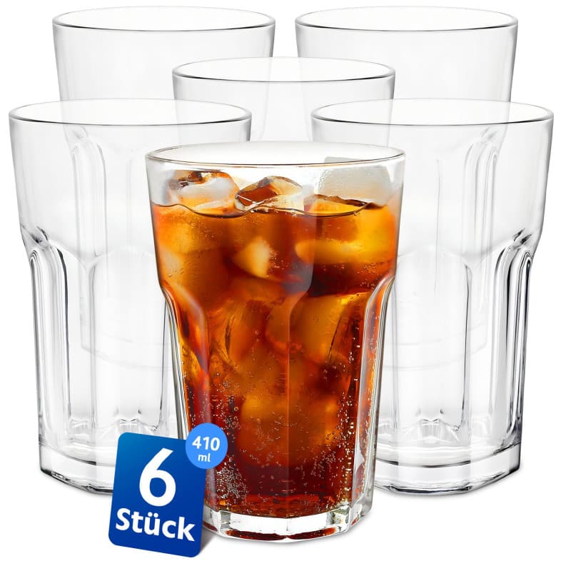 KONZEPT - Set de 6 verres à eau, grands verres, 410ml, Set de verres à boire, empilables - idéal pour les jus de fruits, les coc