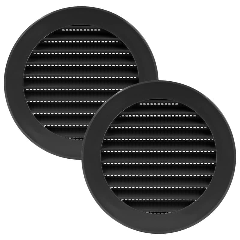 Vent Systems Lot de 2 grilles d'aération noires de 10,2 cm – Persienne ronde – Grille anti-insectes intégrée – Aérations de clim