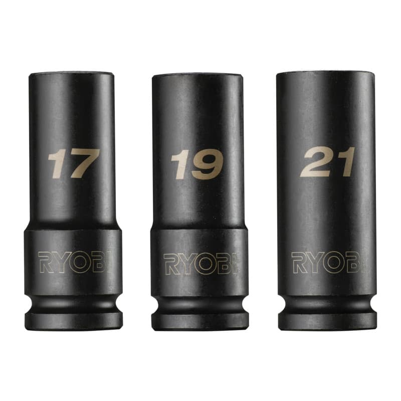 RYOBI - Lot de 3 douilles hexagonales 1/2" (17, 19, 21 mm) - écrous et boulons pour roue et automobileRHDIS3PC