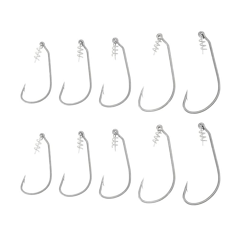 ECSiNG Lot de 20 Hameçons Pêche à Verrouillage Rotatif avec Hameçon de Pêche à Ressort avec Goupille Centrage Taille 1/0 2/0 3/0