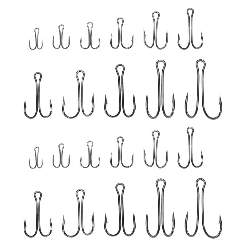 SG Store Lot de 55 Hameçons de Pêche Doubles #1-#3/0 en Acier à Haute Teneur en Carbone avec Tige Ouverte Et Barbelée pour Eau S