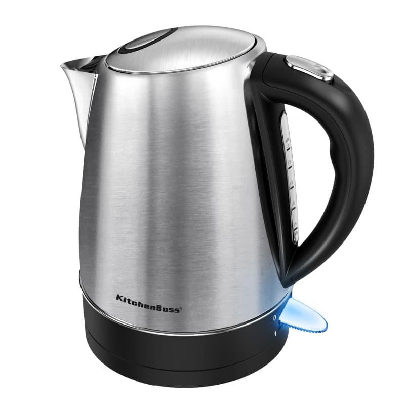 KitchenBoss Bouilloire Électrique:Bouilloire Inox 1,7 L, Bouilloire Electrique Inox avec Filtre Amovible et Voyant Lumineux, 210