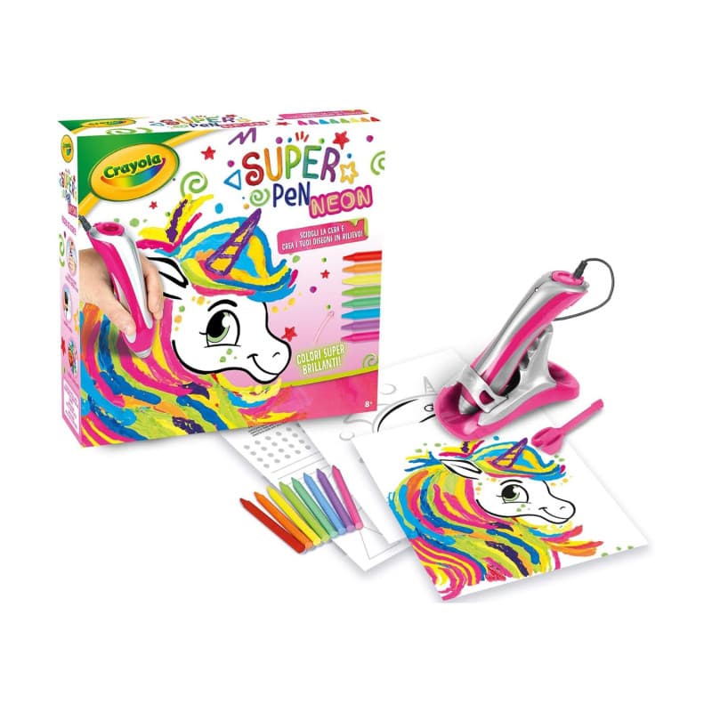 CRAYOLA - Super Pen Licorne Néon, Jeu pour Dissoudre les Crayons de Cire et Créer des Dessins en Relief, Activités Créatives et