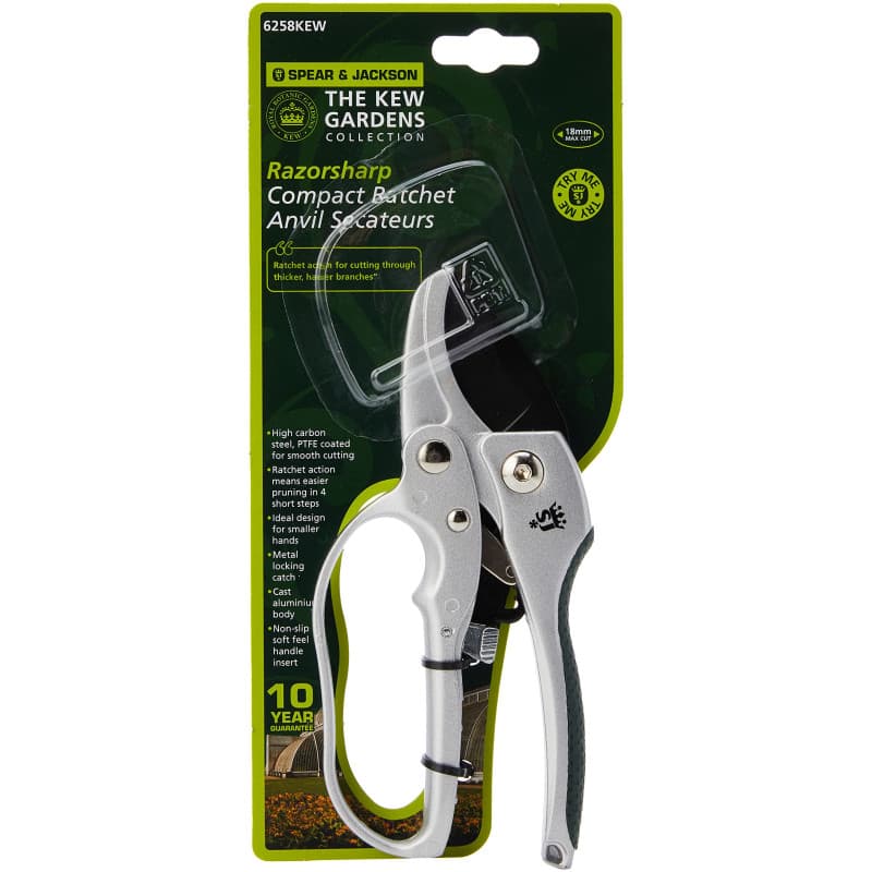 Spear & Jackson 6258KEW Kew Gardens Sécateur Compact à Enclume avec crémaillère – Argent