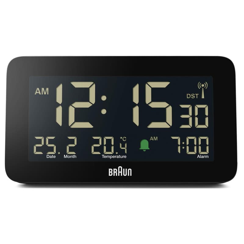 Braun Réveil Radio-piloté pour Les fuseaux horaires d'europe Centrale (DCF) avec Affichage de la Date, du Mois et de la températ