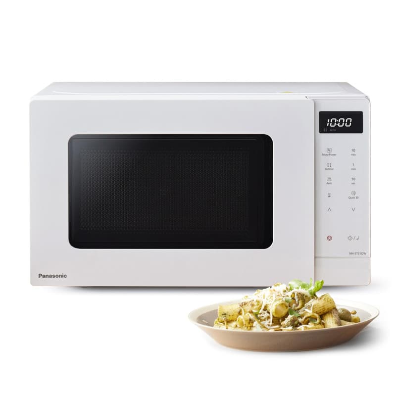 Panasonic NN-ST21QWEPG Four Micro-Ondes Solo 20L avec Plateau en Verre, 800W, Décongélation Automatique, 11 Programmes Automatiq