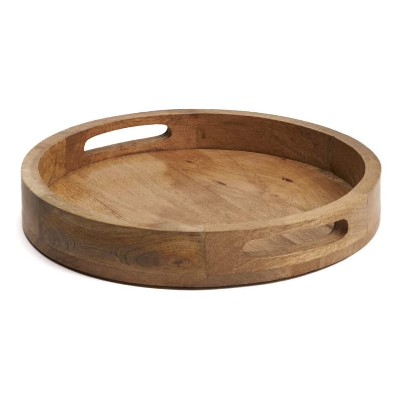 Hazelton Oaks Plateau de service rond en bois avec poignées, plateau de présentation alimentaire de taille moyenne, plateau en b