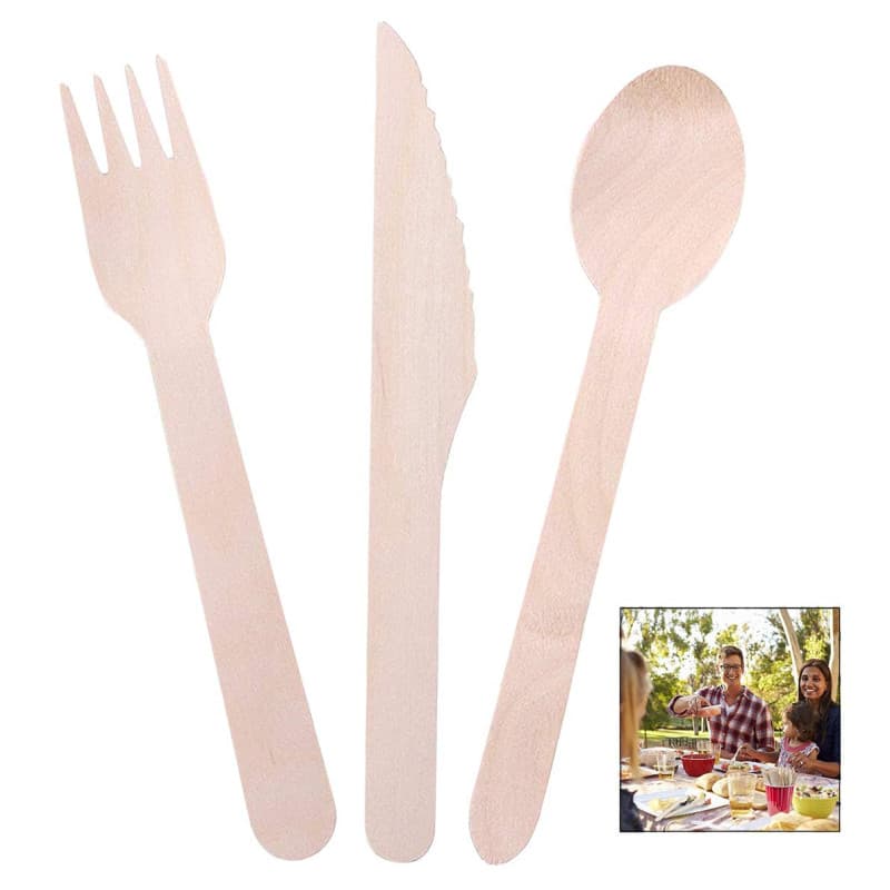 iPobie 100 Pièce Couverts en Bois Jetables, Ustensiles Biodégradables écologiques pour fête, Anniversaire, Camping, Pique-Nique