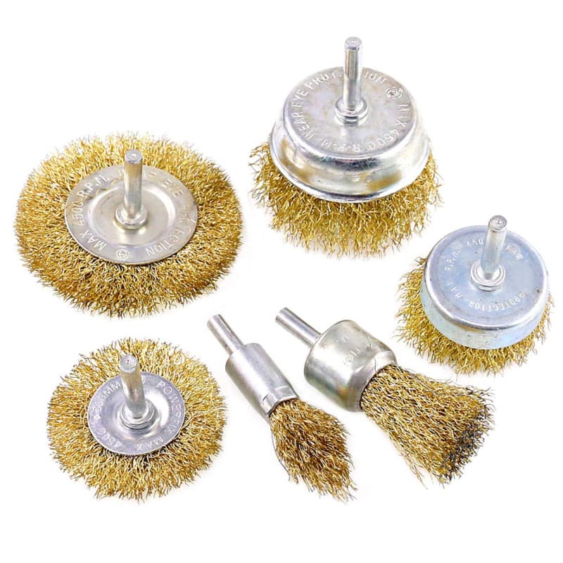 Swpeet Lot de 6 brosses métalliques avec revêtement en laiton avec tige de 6,35 cm, 6 tailles pour perceuse à fil revêtu Idéal p