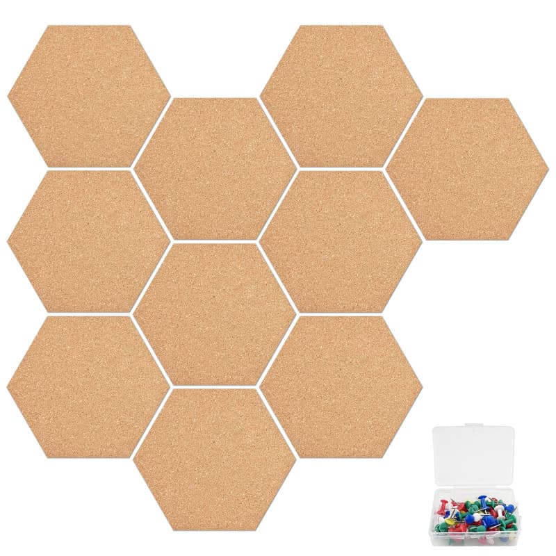 Comzantor 10 Pièces Panneau de Liège Hexagonal, Tableaux d'Affichage Mural, Tableau en Liege Autocollant, Panneaux en Feutre,pou