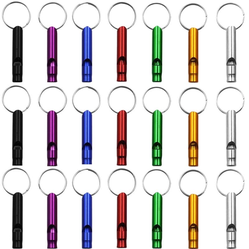 DOULEIN Sifflets de Survie d'urgence avec Porte-clés ,21 Pièces Aluminium Sifflet de Survie de Sécurité Sifflet Enfant pour Le S