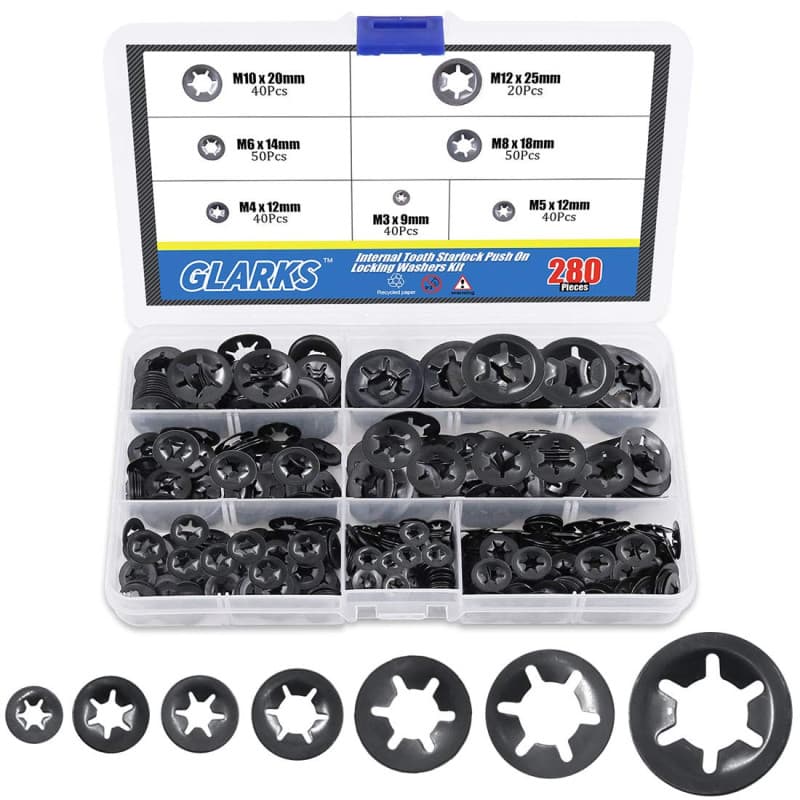 Glarks Assortiment de 280 rondelles de verrouillage à denture interne Starlock