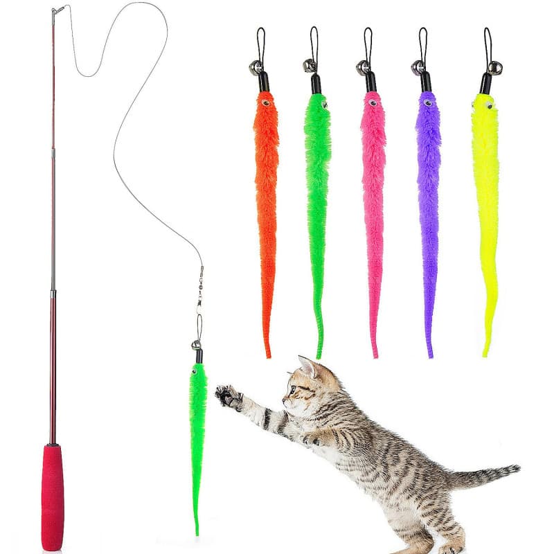 Diealles Jouet de Chat, Rétractable Baguette avec 5 Plumes pour Votre Chat et Chaton