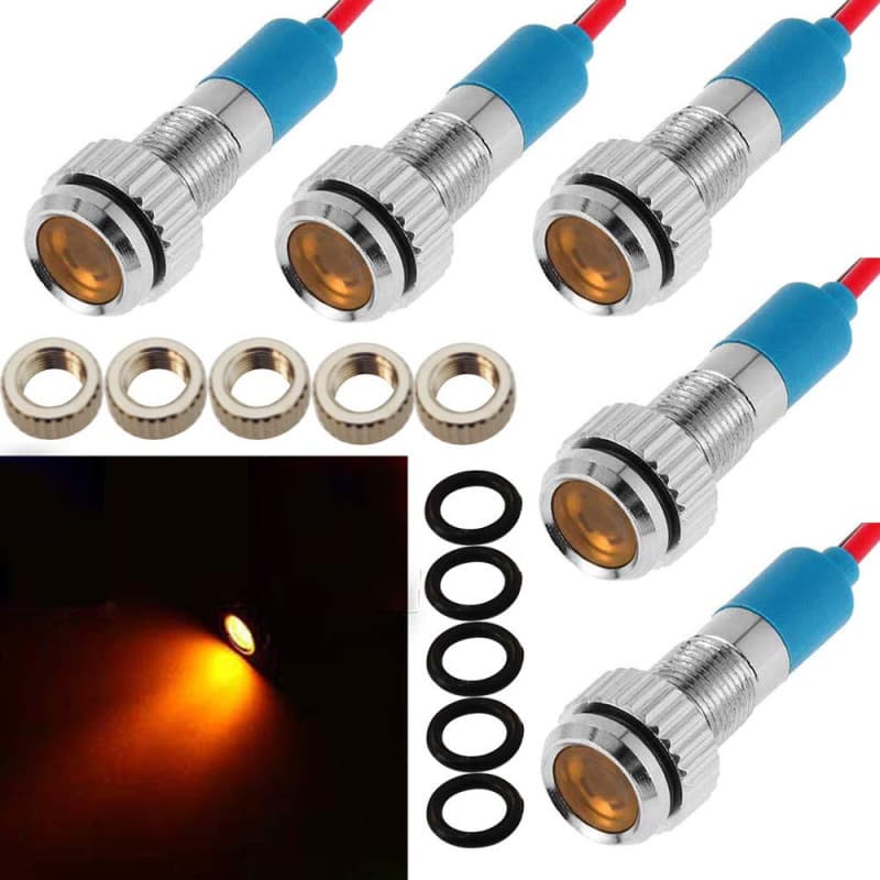 CESFONJER 5 Pcs Jaune 12V 8mm Tableau De Bord LED Indicateur D'Avertissement Lampe Témoin Lumineux, Approprié aux voitures, aux