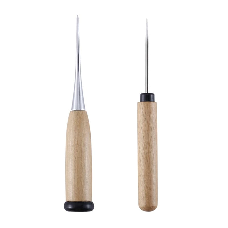 Alène de Couture en Cuir Poinçon avec Manche en Bois Poinçon Bricolage Outils de Perforation à Manche Perforatrice Manche en Boi