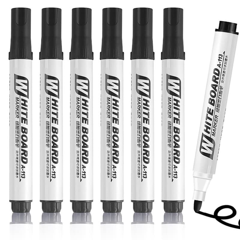 Exburanty Lot de 6 Marqueur Noir Indélébile, pointe ronde - sèche vite - résiste à l'eau, pour carton, plastique, bois, métal