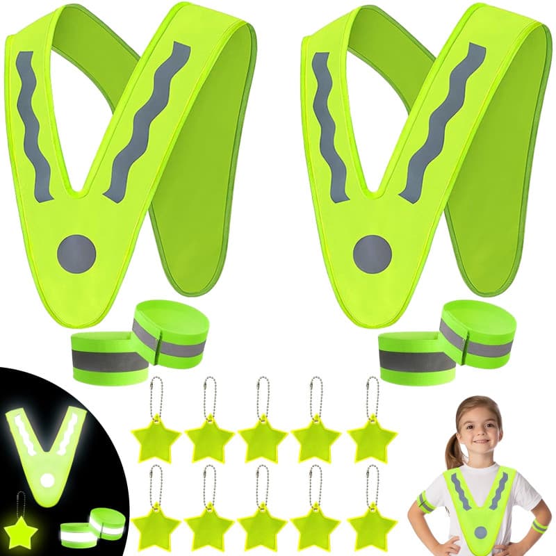 16 Pièces Gilet de Sécurité pour Enfants, Gilet Réfléchissant pour Enfants, Gilet de Sécurité en Forme de V avec Brassard et Pen