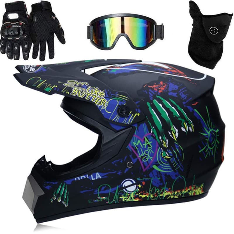 Sarari Professional Racing Casque de Motocross, Lot de 4 Lunettes de Casque Gants de Sécurité Dirt Bike Off Road Casque de Moto