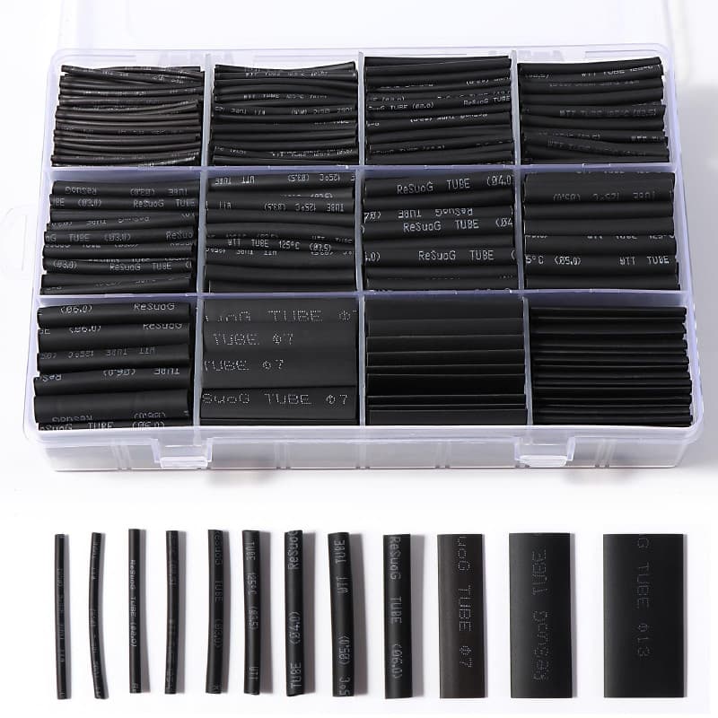 Vinabo 900 Pièces Gaines Thermorétractables Noires, Tubes Thermorétractables pour Isolation Électrique, Protection de Câbles, 12