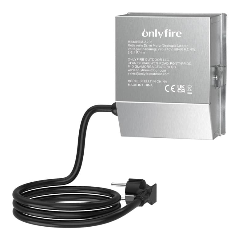 Onlyfire électrique Moteur pour barbecue en acier inoxydable pour barbecue tourne broche, BBQ Rôtisserie, (2,5-3) U/m, 50/60 Hz