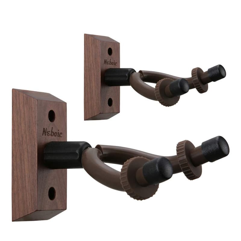Lot de 2 supports muraux pour guitare, Support mural pour guitare en bois dur Neboic, Crochet de guitare en noyer noir, Accessoi