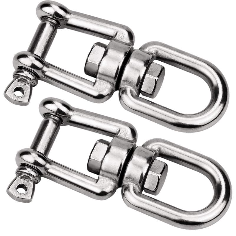 TDDL 2Pcs M8 Manille Pivotante en Acier Inoxydable 304 de Qualité Marine Ancre Mâchoire Pivotante Double Émerillon Manilles Chaî