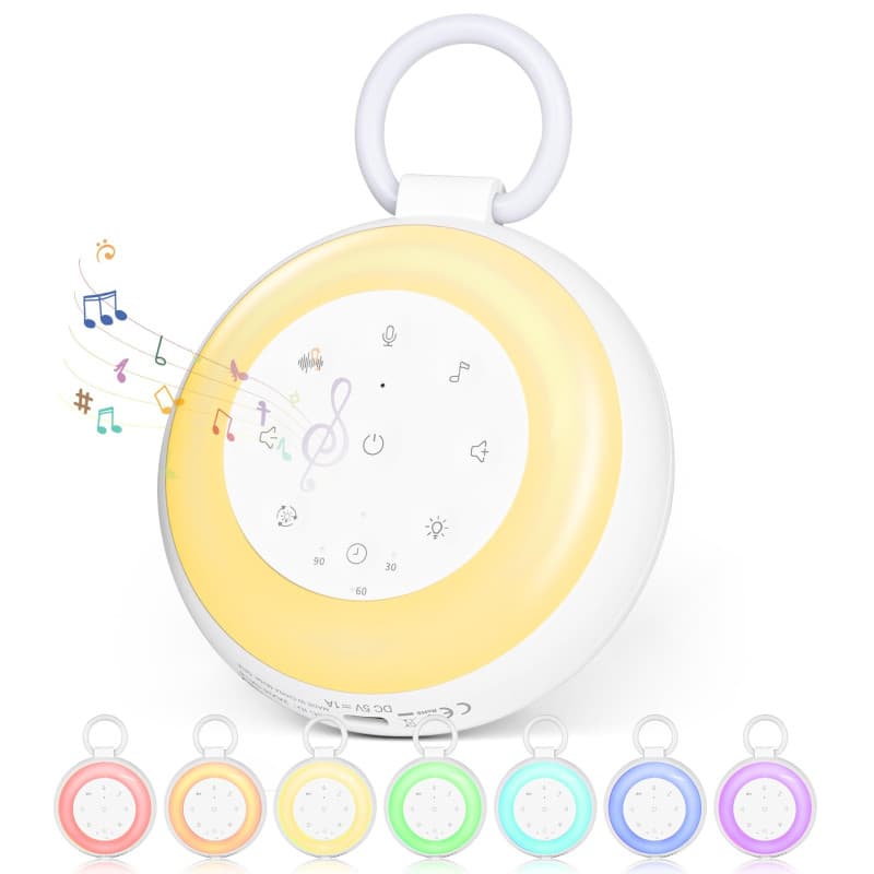 GuKKK Machine à Bruit Blanc, Machine Bruit Blanc Bébé, 24 Sons Apaisants Musicaux avec 7 Couleurs Veilleuse, Aide au Sommeil de