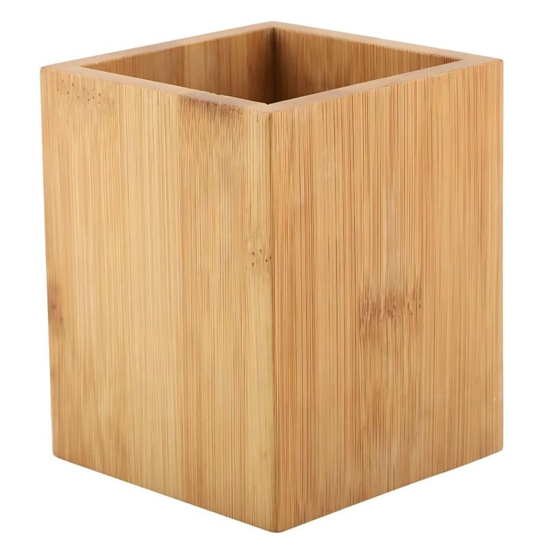 VIFERR Porte-stylo en Bambou - Multi-Fonction Pot à Crayons Carré Boîte de Rangement Stylos Organisateur pour Pinceaux de Maquil