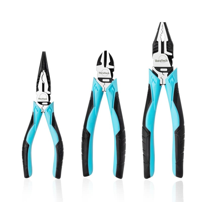 DURATECH Jeu de Pinces en Acier au Carbone 3 Pièces avec Poignée Souple, Pince à Bec Long 160 mm, Pince Coupante 160 mm, Pince U
