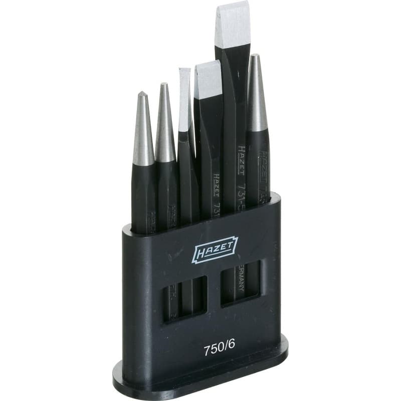 HAZET Jeu de burins, chasse-goupilles et poinçons 750/6 I Jeu de 6 pièces I avec support plastique I en acier au chrome-vanadium