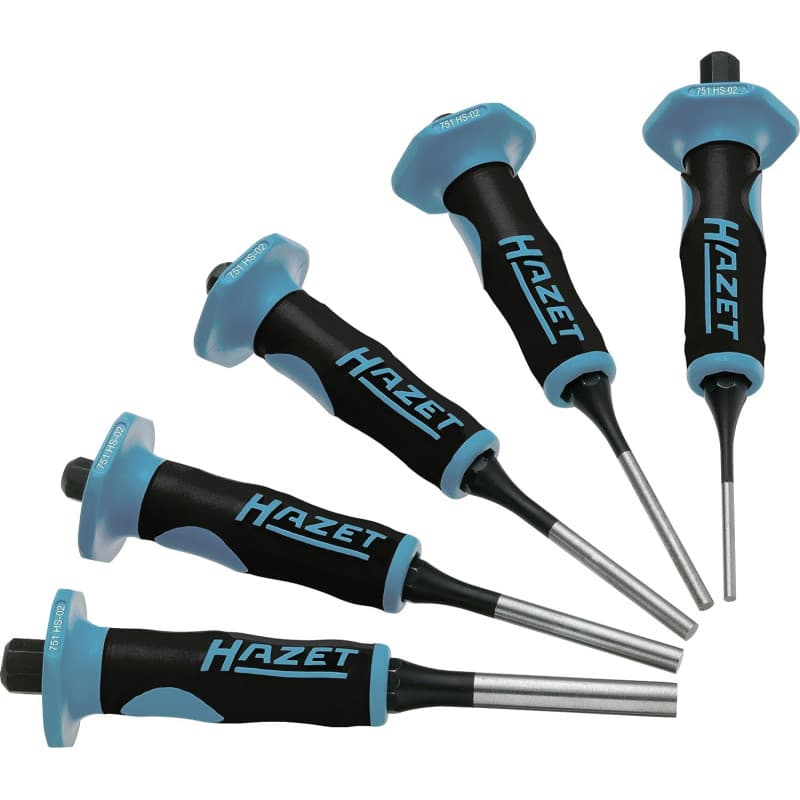 HAZET Chasse-goupilles 751HS/5 I Jeu de 5 pièces de 3, 4, 5, 6 et 8 mm I Idéal pour enfoncer ou chasser les goupilles et autres