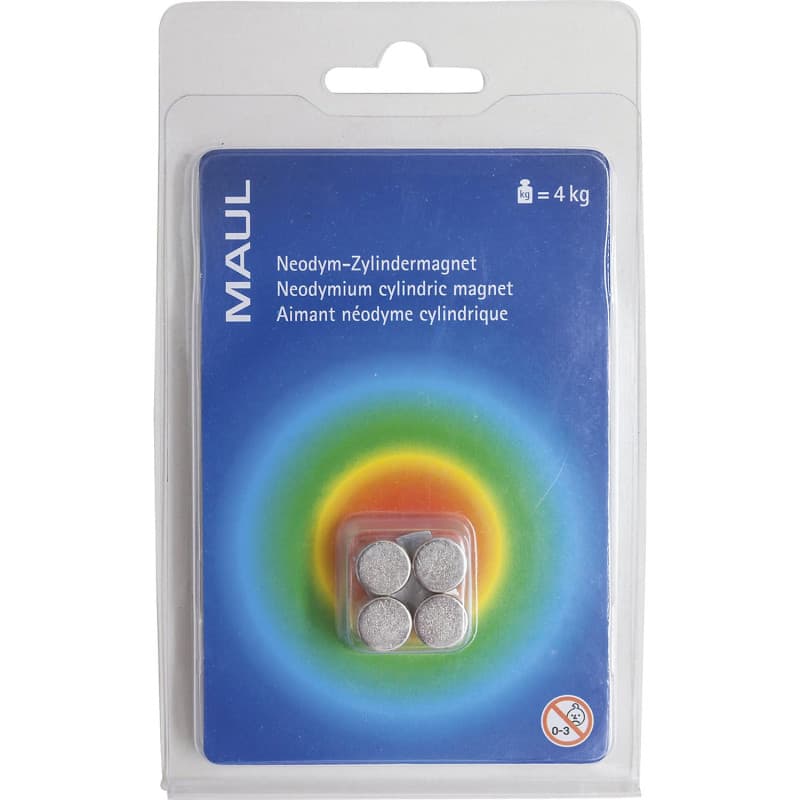 MAUL Aimant Néodyme Rond, Lot de 4 Aimants Ronds Très Puissants à Usage Multiple, Aimants au design Moderne et Élégant, 10 x 10