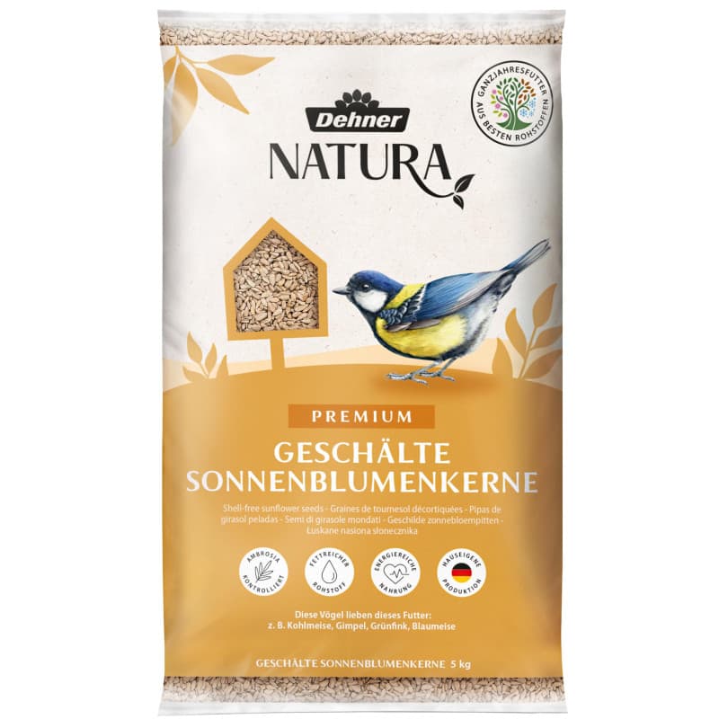 Dehner Natura Premium Nourriture pour Oiseaux Sauvages, graines de Tournesol décortiquées, en Seau, 5 kg