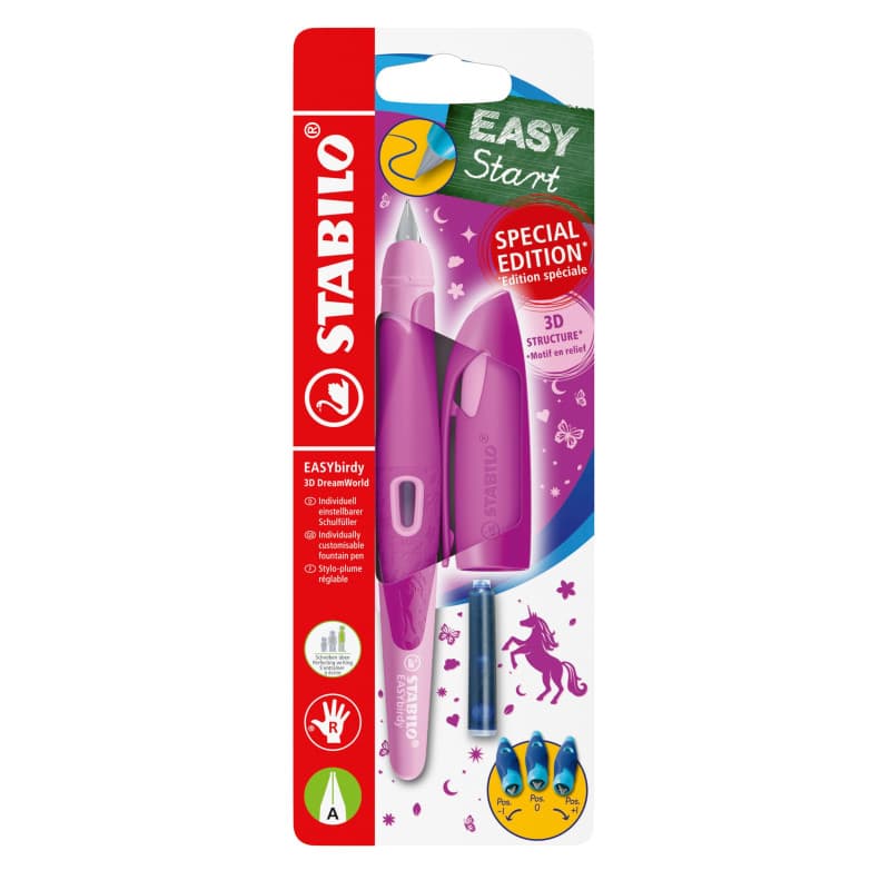 STABILO - EASYbirdy 3D DreamWorld, Stylo Plume Enfant, 1 stylo Plume, Droitier, Rose